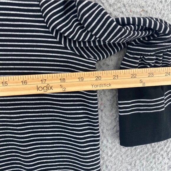 John Mark Top Womens Medium Black Striped 3/4 Bell Sleeve Stretch Knit Pullover - Picture 8 of 10